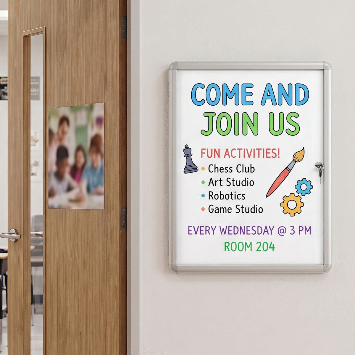 66 x 51 cm Enclosed Bulletin Board with Locking Door and Aluminum Alloy Frame-Silver