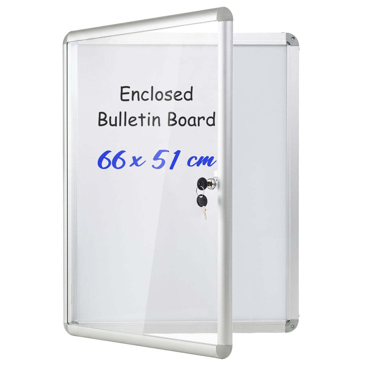 66 x 51 cm Enclosed Bulletin Board with Locking Door and Aluminum Alloy Frame-Silver