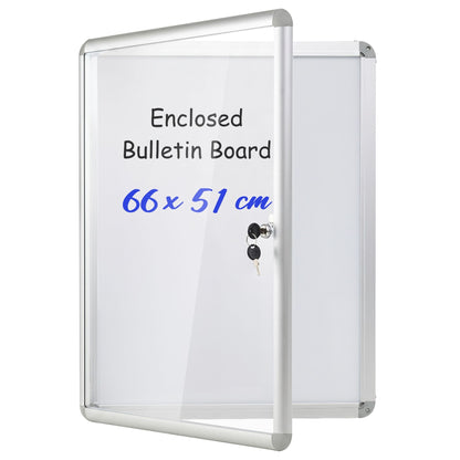 66 x 51 cm Enclosed Bulletin Board with Locking Door and Aluminum Alloy Frame-Silver