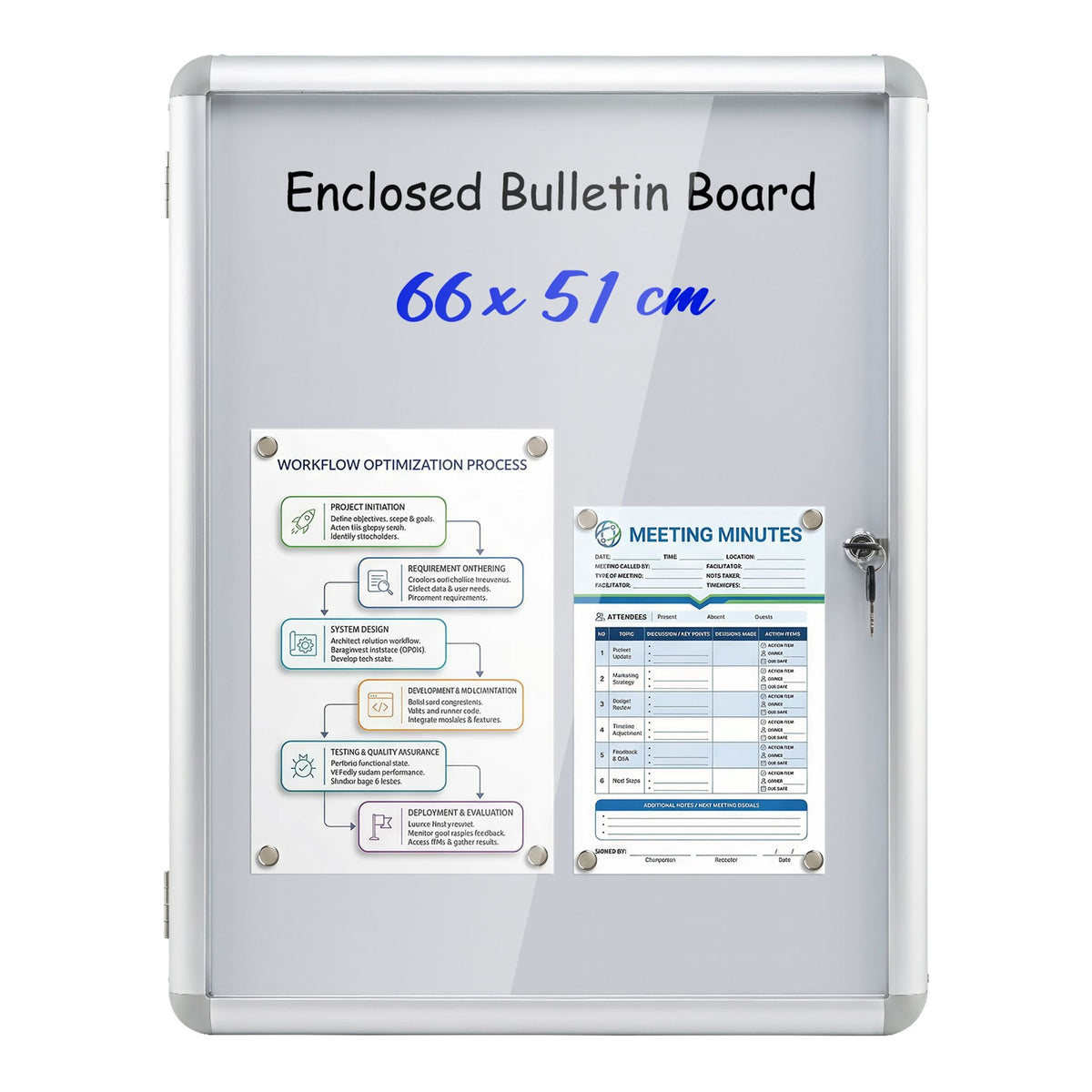 66 x 51 cm Enclosed Bulletin Board with Locking Door and Aluminum Alloy Frame-Silver