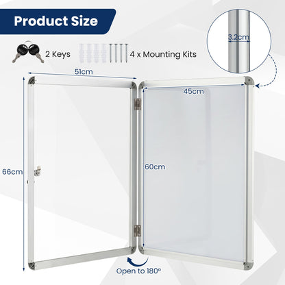 66 x 51 cm Enclosed Bulletin Board with Locking Door and Aluminum Alloy Frame-Silver