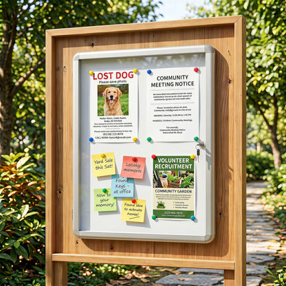 66 x 51 cm Enclosed Bulletin Board with Locking Door and Aluminum Alloy Frame-Silver