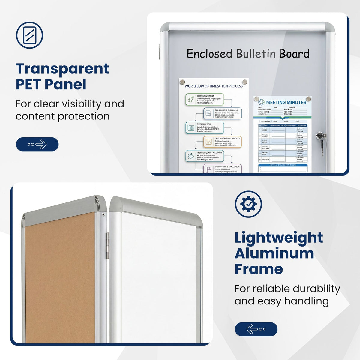 66 x 51 cm Enclosed Bulletin Board with Locking Door and Aluminum Alloy Frame-Silver