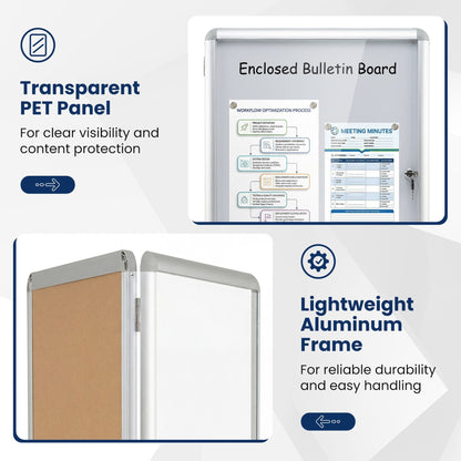 66 x 51 cm Enclosed Bulletin Board with Locking Door and Aluminum Alloy Frame-Silver