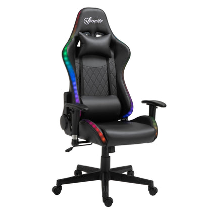 Vinsetto Gaming Chair w/ RGB LED Light, Arm, Swivel Home Office Gamer Recliner, Black