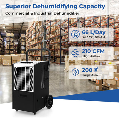 66 L/Day Commercial Dehumidifier with Pump and Drain Hose for Basement Warehouse Job Site-White
