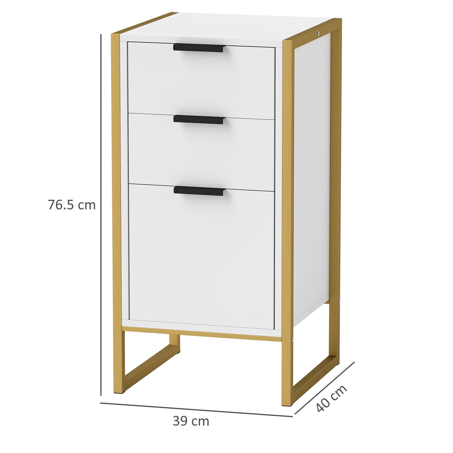 HOMCOM Bedroom Chest of Drawers, Industrial 3-Drawer Dresser, Storage Drawers Unit with Metal Frame for Living Room, White