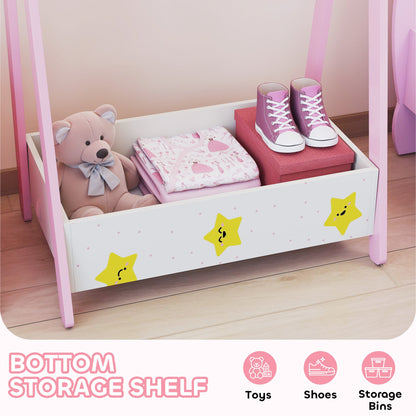 AIYAPLAY Baby Clothing Rack with Hangers, Storage Shelf for Bedroom, Star Theme, for Ages 3-6, Pink