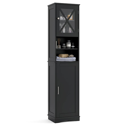 67 Inch Floor Storage Bathroom Cabinet with 5 Adjustable Shelves-Black
