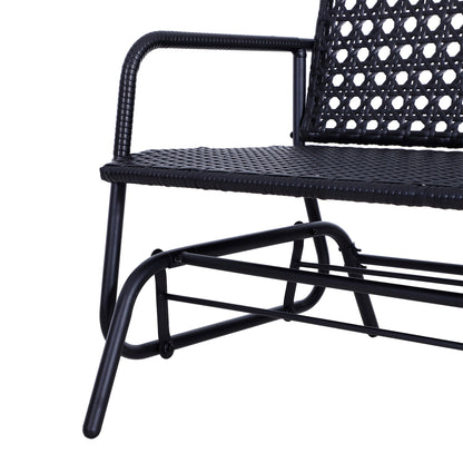 Outsunny 2 مقاعد Wicker Glider Bench Chair كرسي هزاز في الهواء الطلق فناء حديقة كرسي عالي الظهر