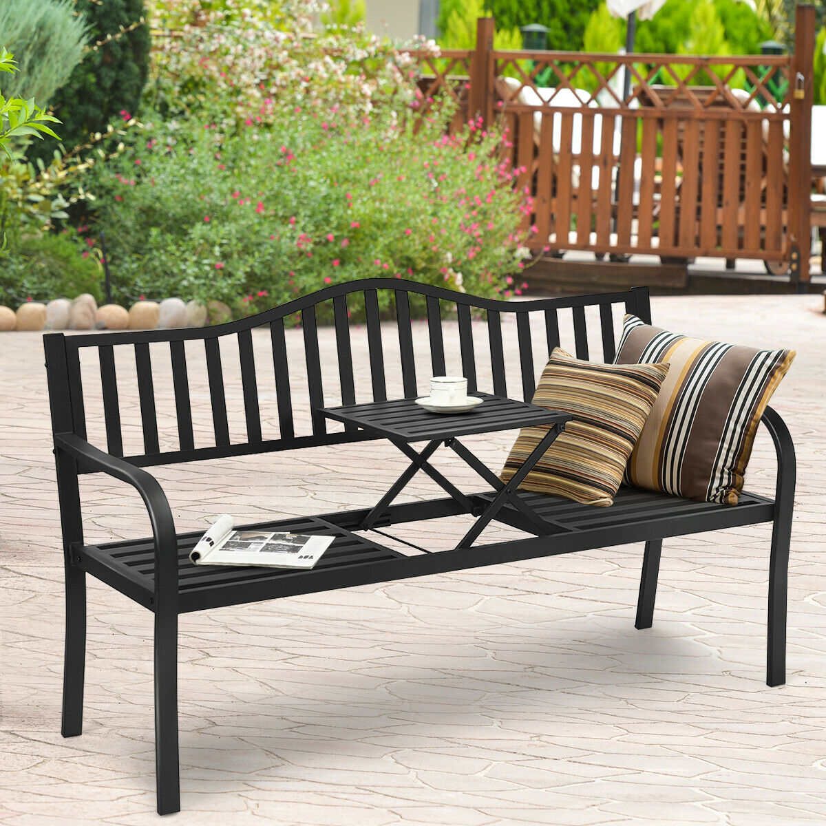 Garden Bench with Integral Folding Table