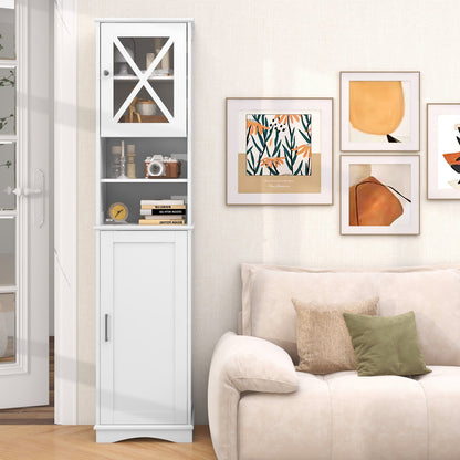 67 Inch Floor Storage Bathroom Cabinet with 5 Adjustable Shelves-White