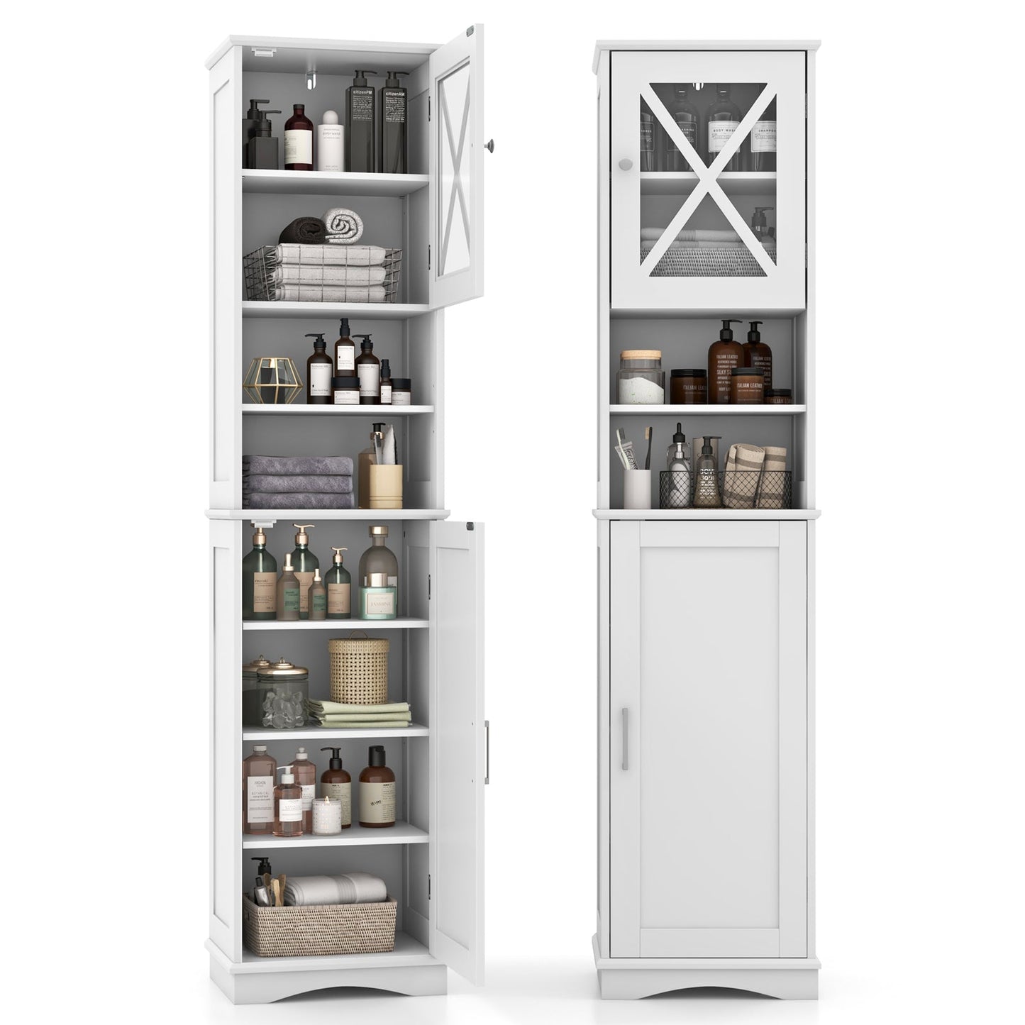 67 Inch Floor Storage Bathroom Cabinet with 5 Adjustable Shelves-White