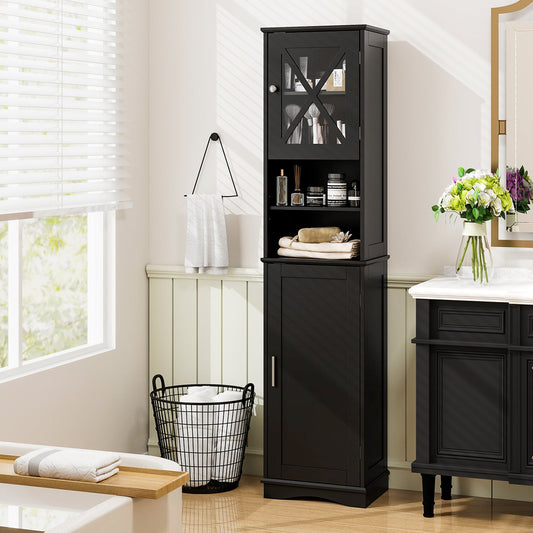 67 Inch Floor Storage Bathroom Cabinet with 5 Adjustable Shelves-Black