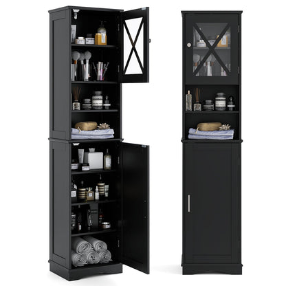 67 Inch Floor Storage Bathroom Cabinet with 5 Adjustable Shelves-Black