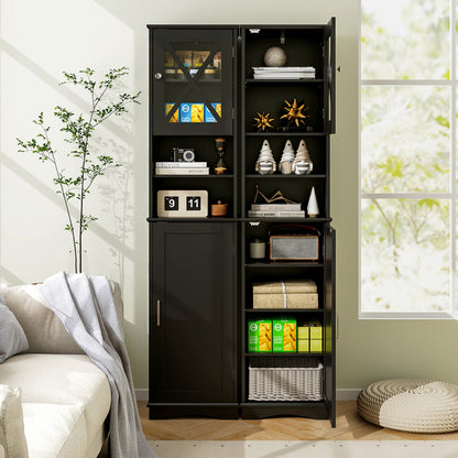 67 Inch Floor Storage Bathroom Cabinet with 5 Adjustable Shelves-Black