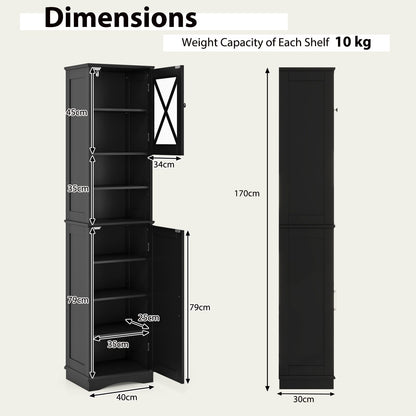 67 Inch Floor Storage Bathroom Cabinet with 5 Adjustable Shelves-Black