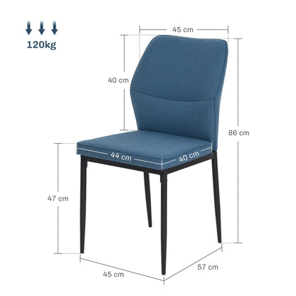 HOMCOM Velvet Dining Chairs Set of 2, Modern Armless Upholstered Kitchen Chairs with Metal Legs, Curved Back and Padded Seat, for Dining Room, Bedroom, Living Room, Blue