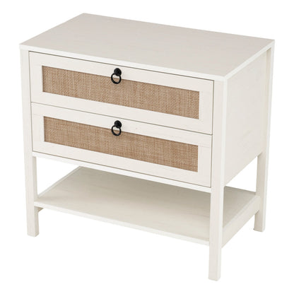 68 cm Wide Boho Rattan Nightstand in White