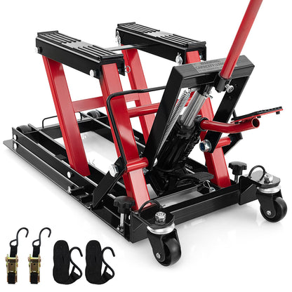 680KG Motorcycle Lift Jack with 4 Wheels and Footplates-Red