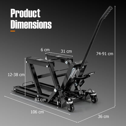680KG Motorcycle Lift Jack with 4 Wheels and Footplates-Black