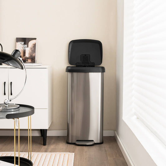 68L Step Trash Can with Soft Close Lid and Deodorizer Compartment-Silver