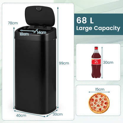 68L Trash Can with Dual-Zone Design Automatic Touchless Garbage Can-Black