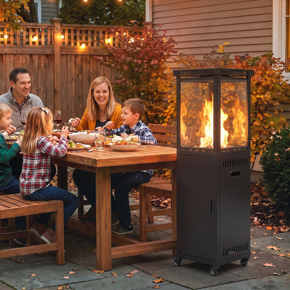 Outsunny Gas Patio Heater, 13 kW Portable Propane Outdoor Heater with Stepless Heat Control, Tip-over Protection, 4 Wheels, Black