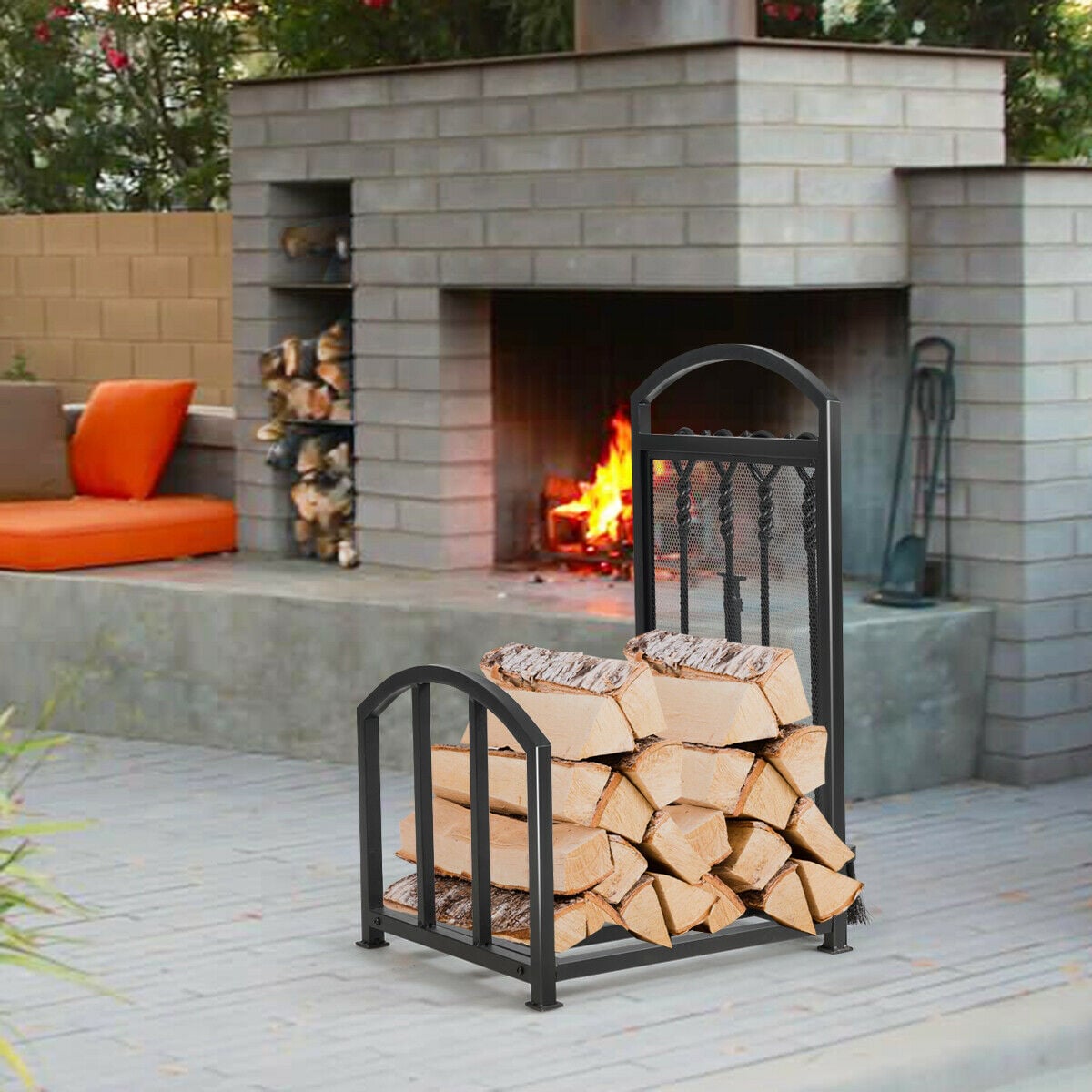 Firewood Rack with 4 Tools Fireplace Log Storage Holder Set