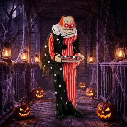 HOMCOM Animated Clown Halloween Decoration, Scary Halloween Animatronics Decor with Sound Touch Activated