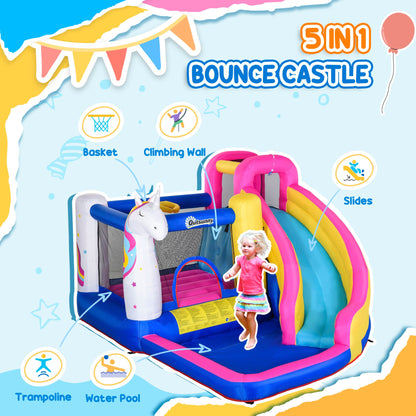 Outsunny 5 in 1 Bouncy Castle, with Blower, for Ages 3-8 Years - Multicoloured