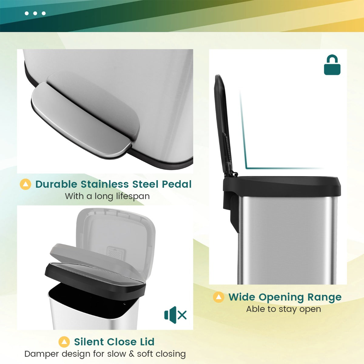 68L Step Trash Can with Soft Close Lid and Deodorizer Compartment-Silver