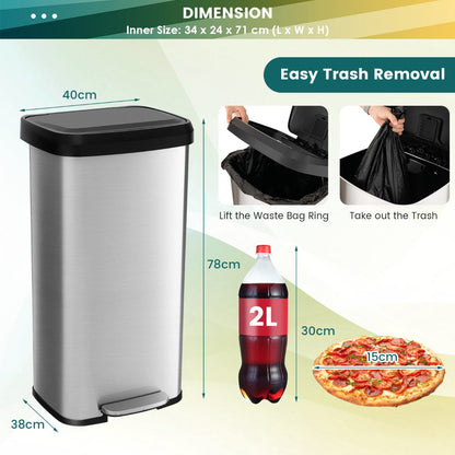 68L Step Trash Can with Soft Close Lid and Deodorizer Compartment-Silver