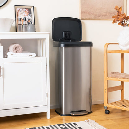 68L Step Trash Can with Soft Close Lid and Deodorizer Compartment-Silver