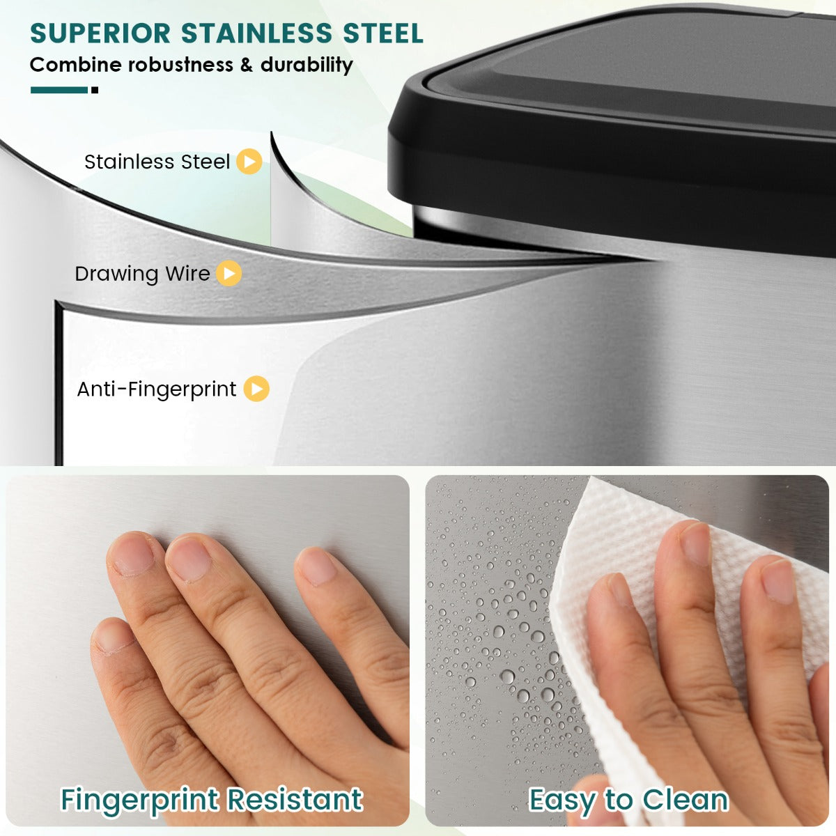 68L Step Trash Can with Soft Close Lid and Deodorizer Compartment-Silver