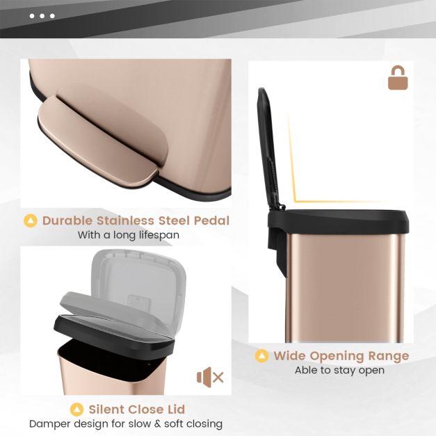 68L Step Trash Can with Soft Close Lid and Deodorizer Compartment-Golden