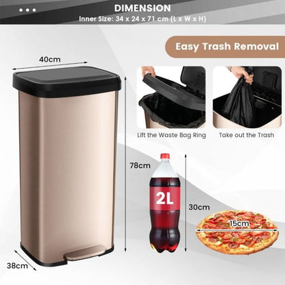 68L Step Trash Can with Soft Close Lid and Deodorizer Compartment-Golden