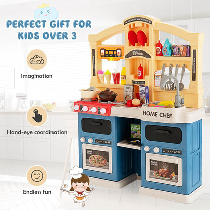 69 Pieces Kitchen Playset Toys with Realistic Lights and Sounds-Blue