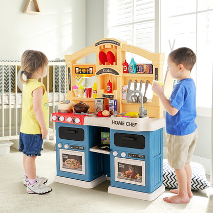 69 Pieces Kitchen Playset Toys with Realistic Lights and Sounds-Blue