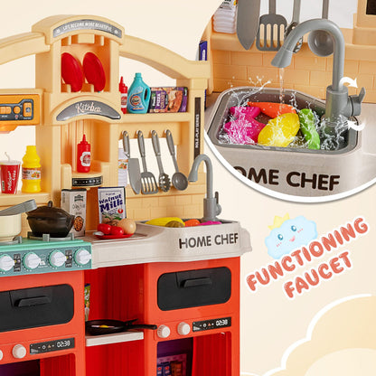 69 Pieces Kitchen Playset Toys with Realistic Lights and Sounds-Orange