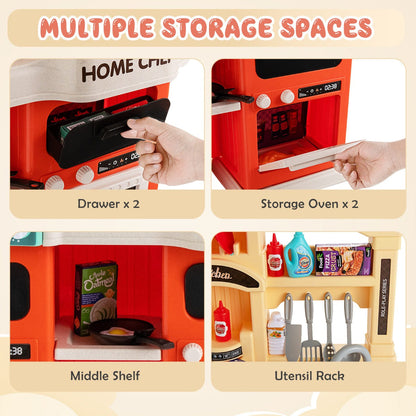 69 Pieces Kitchen Playset Toys with Realistic Lights and Sounds-Orange