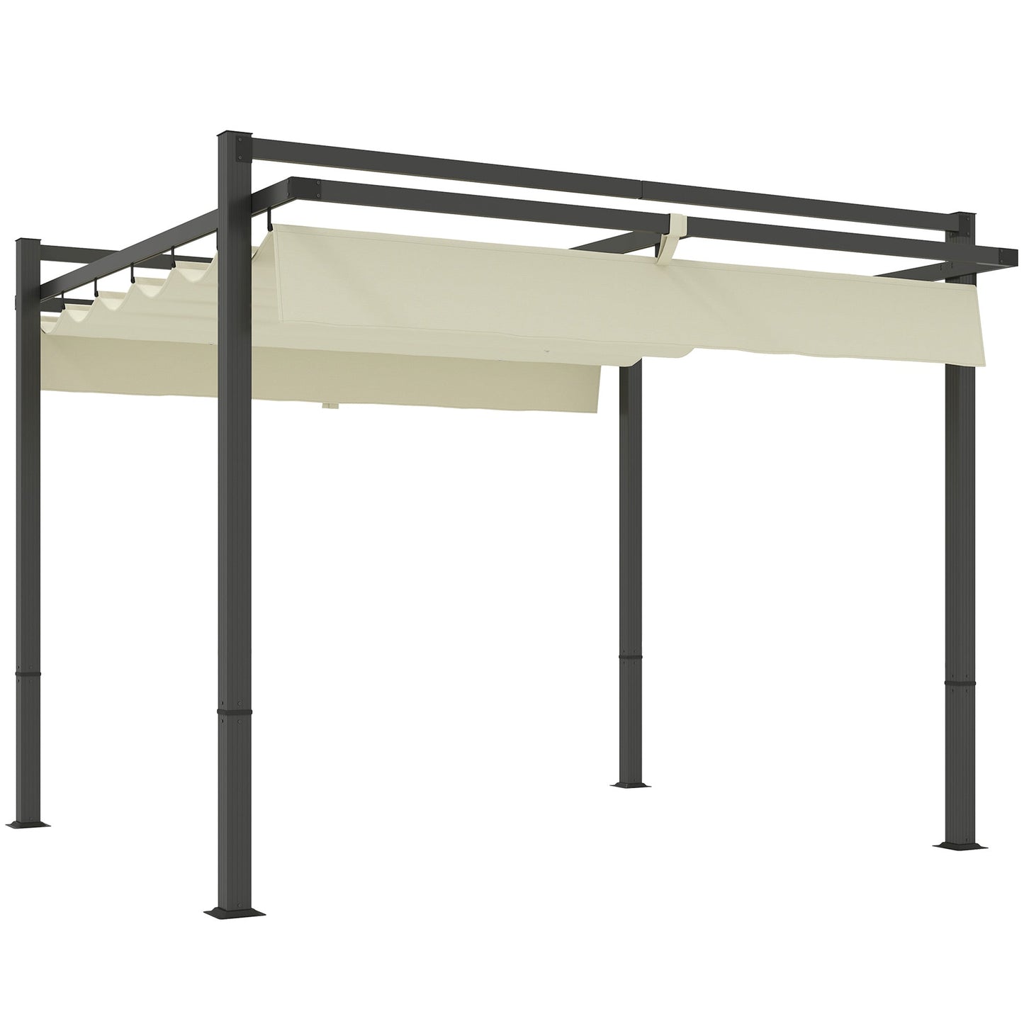 Outsunny 3 x 3m Aluminium Pergola, with Retractable Roof - Grey/Khaki