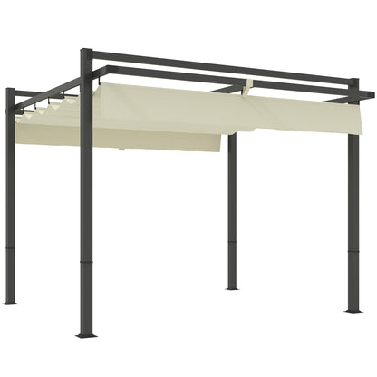 Outsunny 3 x 3m Aluminium Pergola, with Retractable Roof - Grey/Khaki