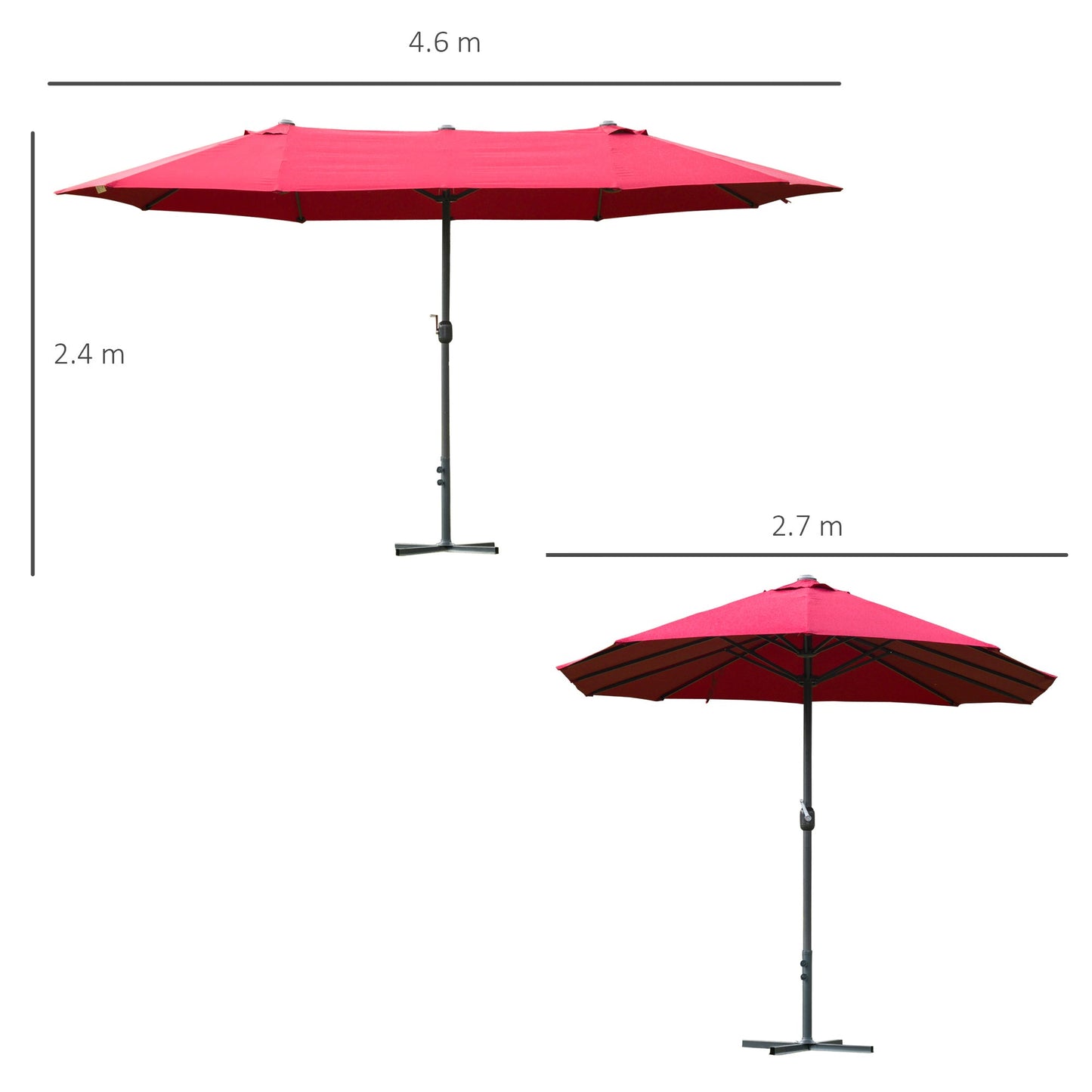 Outsunny 4.6m Garden Parasol Double-Sided Sun Umbrella Patio Market Shelter Canopy Shade Outdoor Wine Red