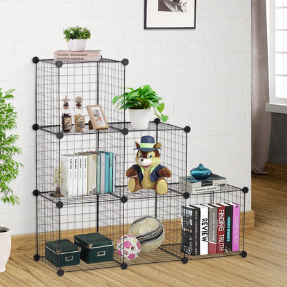 HOMCOM DIY 6 Cube Metal Wire Rack خزانة تخزين متشابكة لغرفة المعيشة منظم رفوف العرض باللون الأسود