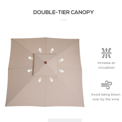 Outsunny 3 x 3 metry Parasol ogrodowy Parasol ogrodowy Drewniany baldachim do parasola zewnętrznego, dwupoziomowy, beżowy, PODSTAWA NIE JEST DOŁĄCZONA