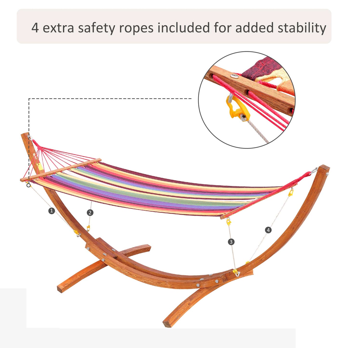 Outsunny Garden Outdoor Patio Standing Frame Wooden Hammock with Arc Stand - Multi-Colour