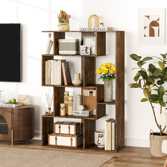 6-Cube Open-back Geometric Bookshelf with Anti-tip Kits-Coffee