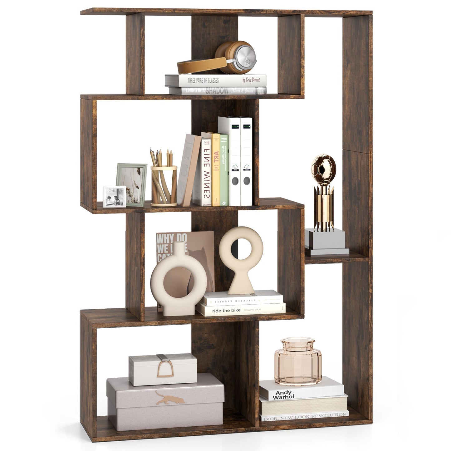 6-Cube Open-back Geometric Bookshelf with Anti-tip Kits-Coffee