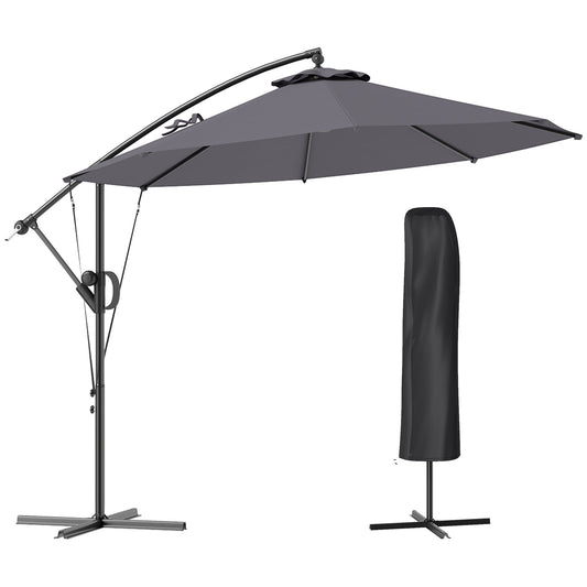 Outsunny 3(m) Parasol ogrodowy z wysięgnikiem i pokrowcem oraz paskiem chroniącym przed wiatrem, okrągły parasol z korbką i funkcją pochylania, parasol tarasowy typu banan do ochrony przed słońcem na zewnątrz, UPF50+, szary
